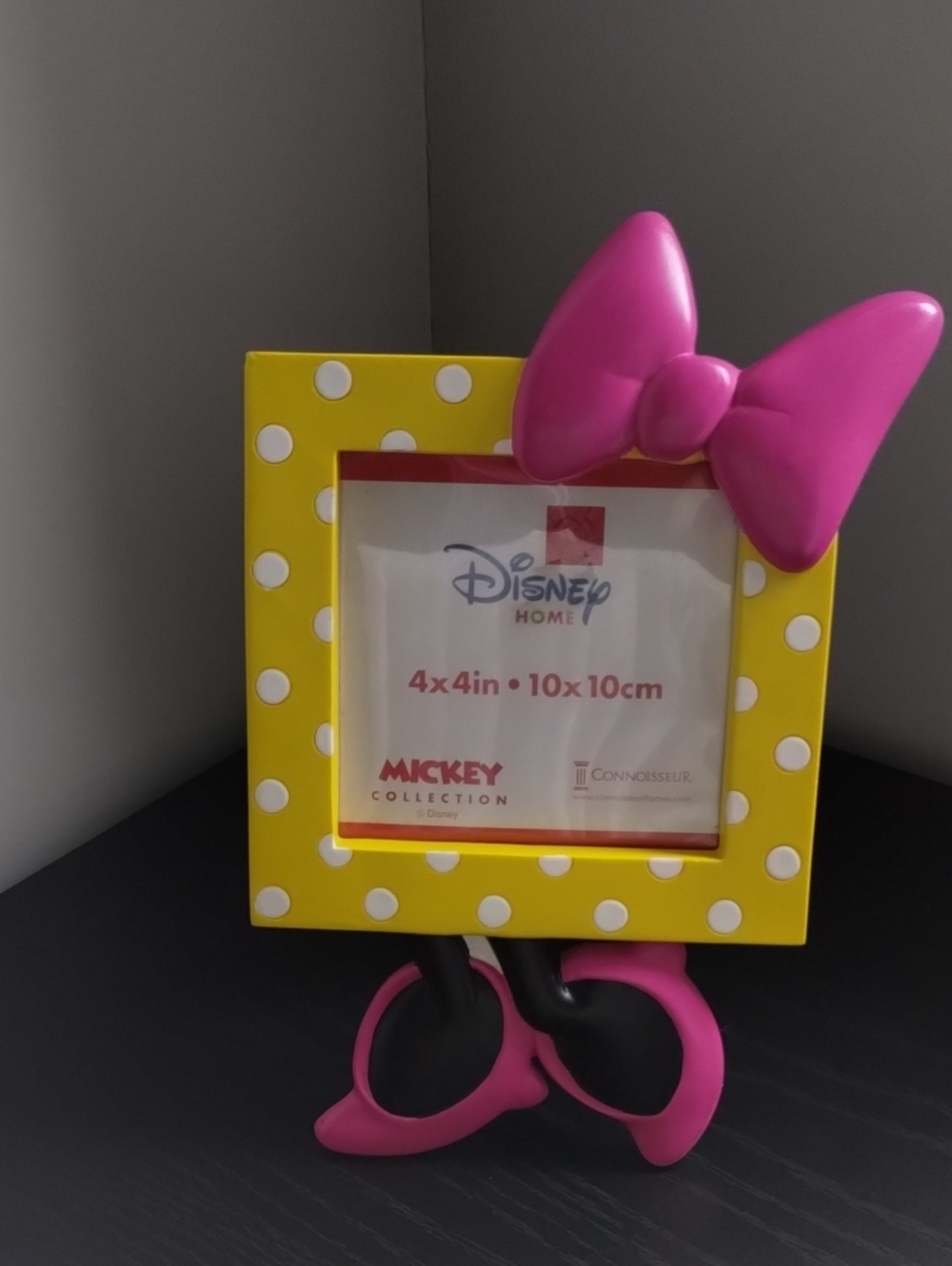Disney Yellow Polka Dot Frame with Pink Bow Accent